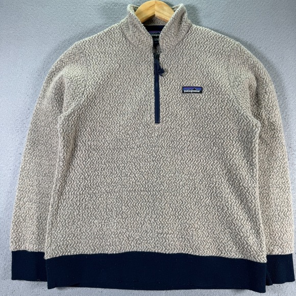 Patagonia Fleece Sweater Womens Medium Brown Blue Wool Quarter Zip Mockneck - Picture 1 of 13